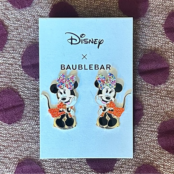 Disney Jewelry - Disney x Baublebar Minnie Mouse Enamel Sparkling Dangle Earrings!